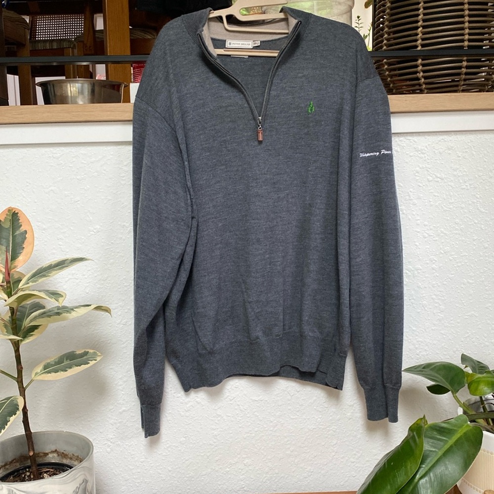 Peter Millar Merino wool quarter zip sweater pullover dark gray XXL